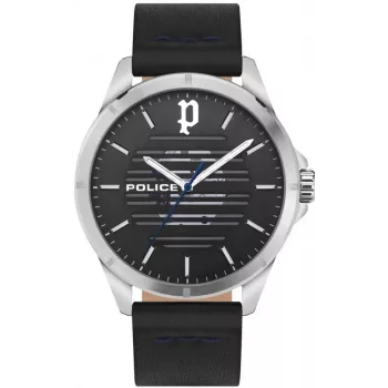 POLICE vyrų laikrodis PEWJA2204503 46mm nerūdijančio plieno kvarcinis analoginis juodas ciferblatas odinis dirželis