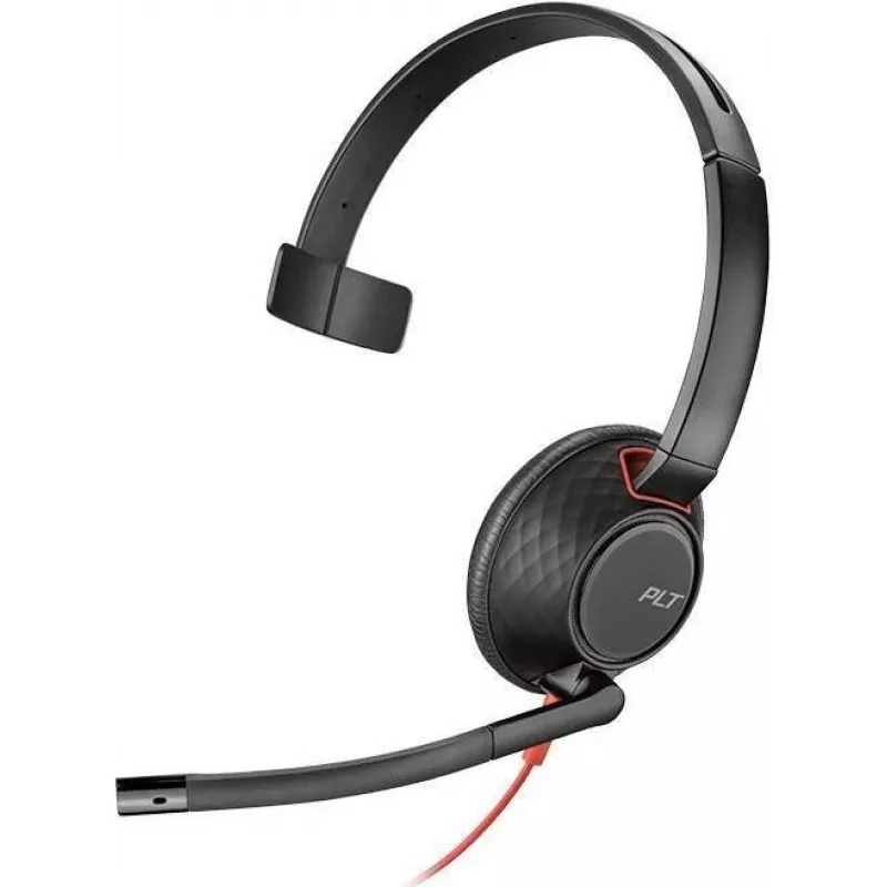 Poly Blackwire C5210 USB-C ausinė – 5200 serija – laidinė, antausinė, monofoninė, su triukšmą slopinančiu boom mikrofonu, valdymo mygtukais, juoda