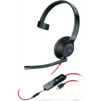 Poly Blackwire C5210 USB-C ausinė – 5200 serija – laidinė, antausinė, monofoninė, su triukšmą slopinančiu boom mikrofonu, valdymo mygtukais, juoda