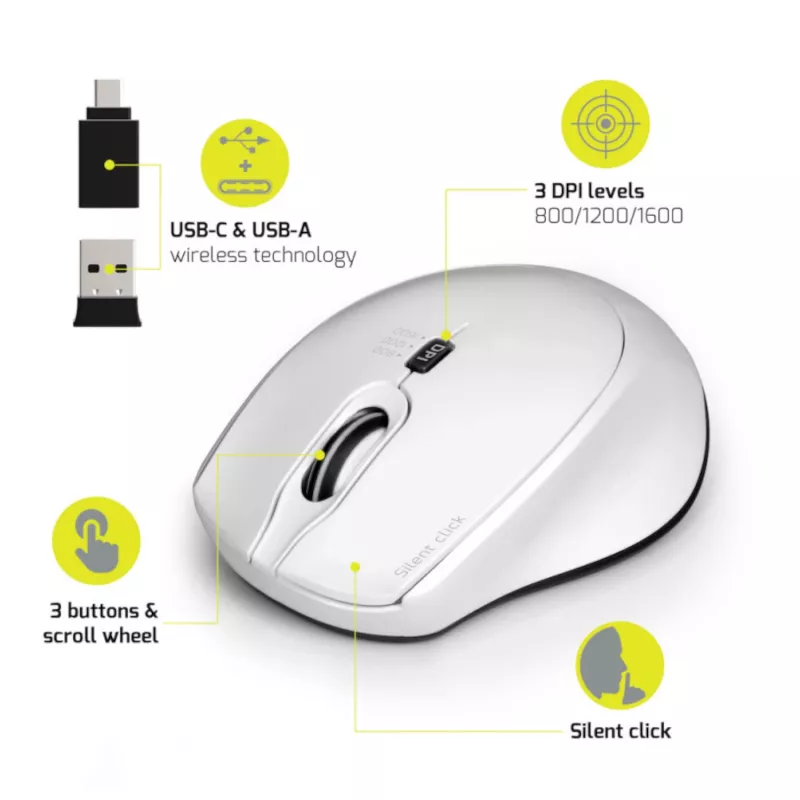 Port Designs Port Connect Silent 1600DPI 3 mygtukų belaidė pelė - balta