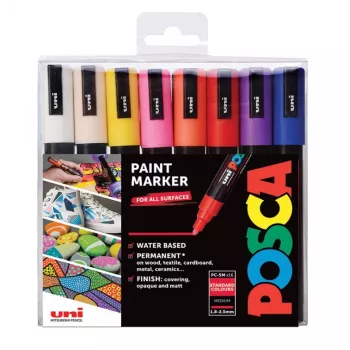 POSCA PC-5M markerių rinkinys su apvaliu antgaliu, įvairių spalvų, 16 vienetų