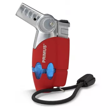 Primus PowerLighter III Spark Piezo virtuvinis žiebtuvėlis – raudonas, pripildomas dujomis, atsparus vėjui, reguliuojama liepsna, lauko ir stovyklavimo