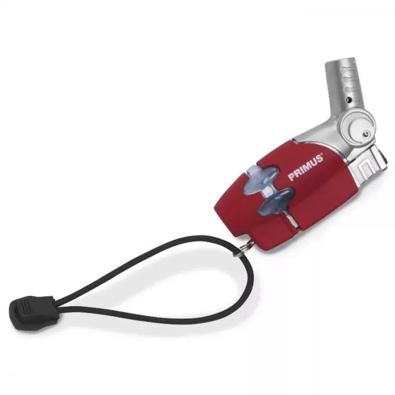 Primus PowerLighter III Spark Piezo virtuvinis žiebtuvėlis – raudonas, pripildomas dujomis, atsparus vėjui, reguliuojama liepsna, lauko ir stovyklavimo