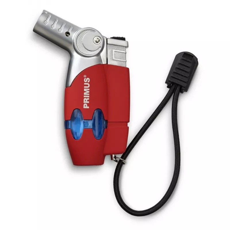 Primus PowerLighter III Spark Piezo virtuvinis žiebtuvėlis – raudonas, pripildomas dujomis, atsparus vėjui, reguliuojama liepsna, lauko ir stovyklavimo