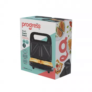 Progress EK6666PVDE 3 in 1 Snack Maker – vaflių, sumuštinių ir spurgų aparatas, 900 W, juodas