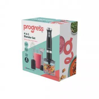 Progress EK6690PVDE 4 in 1 rankinis blenderio rinkinys, 600 W, juoda/nerūdijantis plienas
