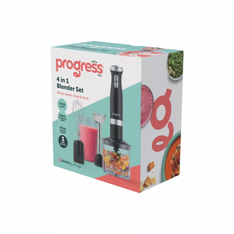 Progress EK6690PVDE 4 in 1 rankinis blenderio rinkinys, 600 W, juoda/nerūdijantis plienas