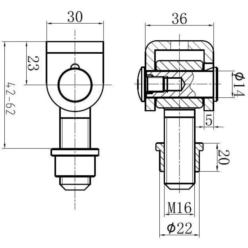 PSG 61.001 Suvirinamas vyris su M16 sriegiu – plieninis, be dangos