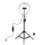 PULUZ 26 cm LED žiedinė šviesa su trikojž stovu iki 1,1 m ir telefono laikikliu, USB maitinimas