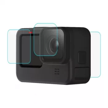 PULUZ PU507 9H Grūdinto stiklo ekrano ir objektyvo apsaugų rinkinys, skirtas GoPro HERO12/11/10, juodos spalvos – 3 dalių komplektas (priekis, galas, objektyvas)