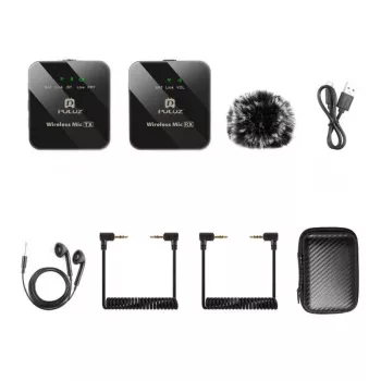 PULUZ PU3153B belaidis lavalier mikrofonas 1 TX + 1 RX, 2,4GHz, USB-C, įvairiakryptis kondensatorinis, triukšmo slopinimas, Plug-and-Play, skirtas Android ir PC