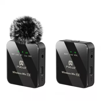 PULUZ PU3153B belaidis lavalier mikrofonas 1 TX + 1 RX, 2,4GHz, USB-C, įvairiakryptis kondensatorinis, triukšmo slopinimas, Plug-and-Play, skirtas Android ir PC