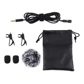 PULUZ PU424 Lavalier Microphone 1,5m 3,5mm TRRS Omnidirectional Condenser Clip-on Mic for Smartphones, DSLR Cameras, Laptops - Black