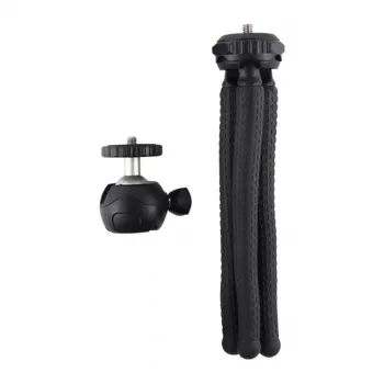 PULUZ PU435 Mini aštuonkojis trikojis, lankstus, sulenkiamas, su 360° rutuline galvute ir telefono laikikliu, išmaniesiems telefonams, kompaktiškiems fotoaparatams, veiksmo kameroms, mažiems beveidrodiniams fotoaparatams, maks. apkrova 1,2 kg, juodos spal