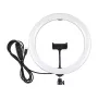 PULUZ PU656B 10 colių LED žiedinė lemputė su telefono laikikliu ir trikoju, 12W, 3000K–6500K, maitinama USB, skirta tiesioginėms transliacijoms, TikTok, YouTube, makiažui, fotografijai