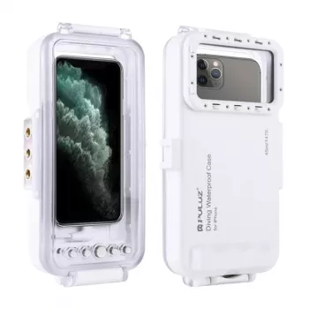 PULUZ PU9010W vandeniui atsparus dėklas iPhone – 45 m povandeninis korpusas, baltas