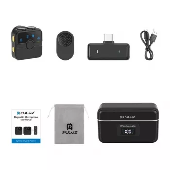 PULUZ SmartLink WS300 2.4GHz dviguba belaidė lavalier mikrofonų sistema su triukšmo slopinimu, 100m veikimo nuotoliu, USB-C įkrovimu