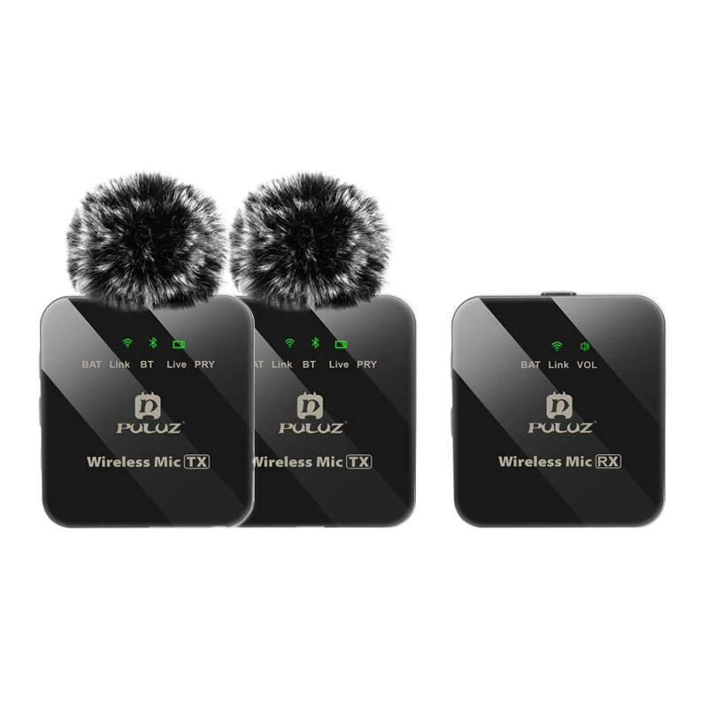 PULUZ belaidė segtukinė mikrofonų sistema 2 TX + 1 RX