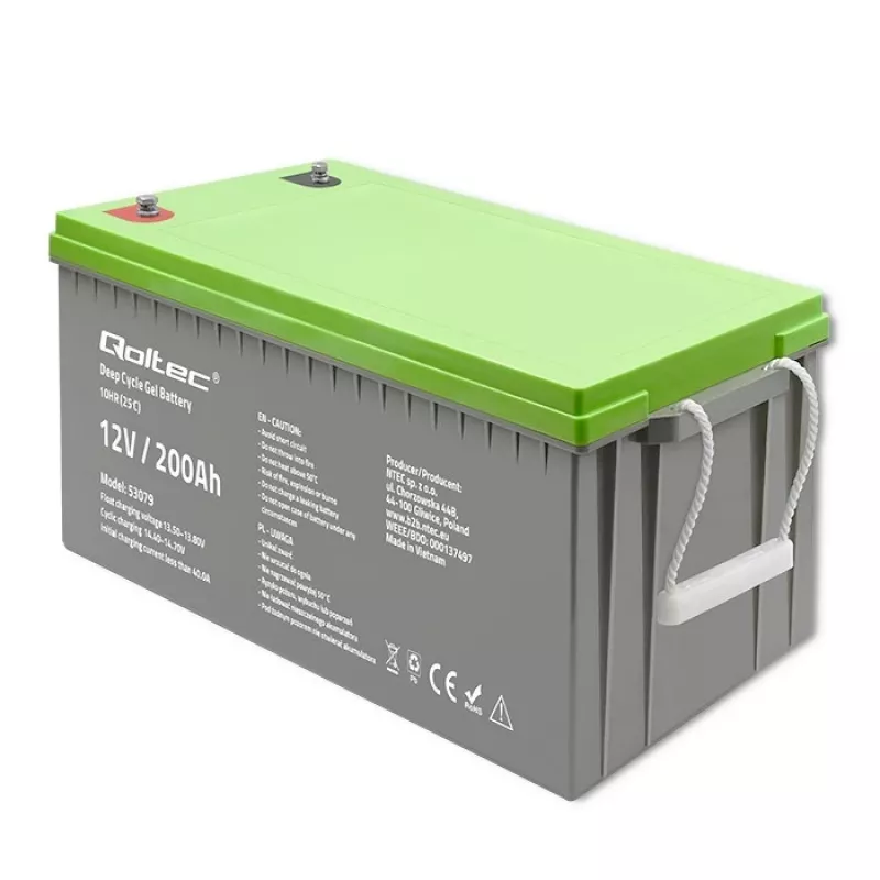 Qoltec 53079 giliojo ciklo gelio baterija 12V 200Ah (62,5 kg)