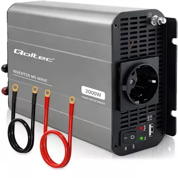 Qoltec modifikuotos sinusoidės įtampos keitiklis 12V į 230V 1000W/2000W su USB - Suderinamas su LiFePO4, GEL, AGM