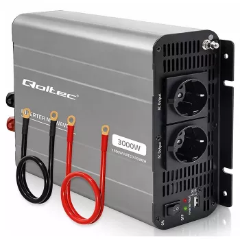 Qoltec modifikuotos sinusoidės įtampos keitiklis 12V į 230V 1500W/3000W su USB, suderinamas su LiFePO4 GEL AGM