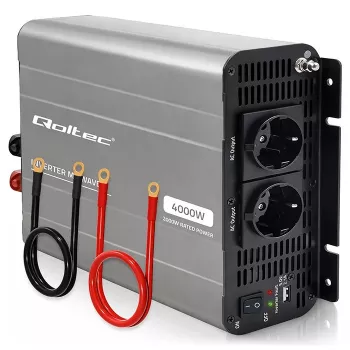 Qoltec modifikuotos sinusoidės įtampos keitiklis 12V į 230V 2000W/4000W su USB, suderinamas su LiFePO4, GEL, AGM