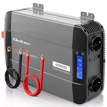 Qoltec grynos sinusoidės inverteris 12V į 230V 2000W/4000W su LCD, USB, USB-C, suderinamas su LiFePO4/GEL/AGM