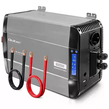 Qoltec grynos sinusoidės inverteris 12V į 230V 3000W/6000W su LCD, USB, USB-C, suderinamas su LiFePO4/GEL/AGM