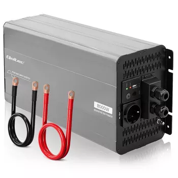 Qoltec grynos sinusoidės inverteris 12V į 230V 4000W/8000W su USB ir LCD, suderinamas su LiFePO4/GEL/AGM