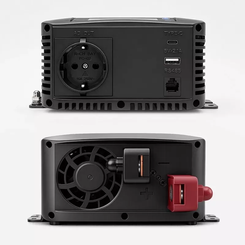 Qoltec grynosios sinusoidės keitiklis 12V į 230V 500W/1000W su LCD, USB, USB-C, suderinamas su LiFePo4/GEL/AGM