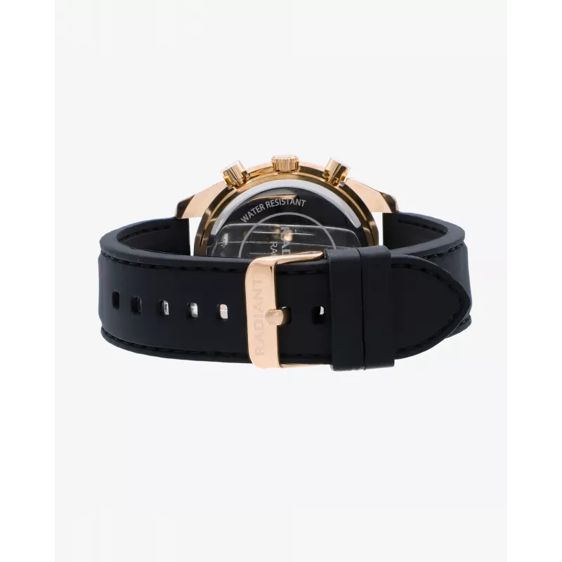 RADIANT RA668709 Vyriškas analoginis kvarcinis laikrodis, 44 mm, juodas ciferblatas, odinis dirželis