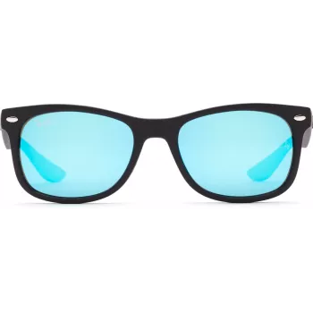 Ray-Ban Junior RJ9052S100S55 Akiniai - Blizgantis Juodas Rėmelis, Šviesiai Mėlyni Veidrodiniai Lęšiai, 48 mm