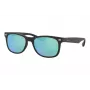Ray-Ban Junior RJ9052S100S55 Akiniai - Blizgantis Juodas Rėmelis, Šviesiai Mėlyni Veidrodiniai Lęšiai, 48 mm