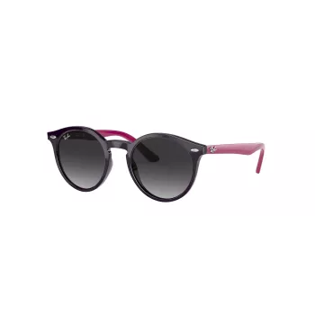 Ray-Ban Junior RJ9064S70218G Vaikiški Akiniai Nuo Saulės, Apvalūs, Skaidrus Rožinis Rėmelis, Pilki Gradientiniai Stiklai, 44 mm