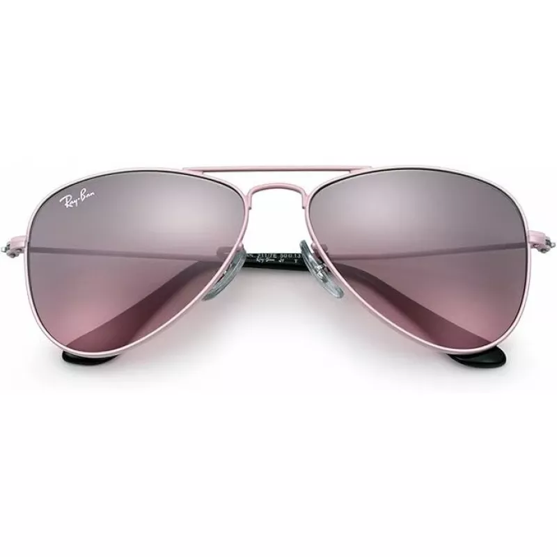 Ray-Ban Junior RJ9506S2117E5 Vaikiški akiniai nuo saulės, stačiakampiai, skaidraus rožinio rėmelio, šviesiai rudi gradientiniai rožiniai lęšiai, 52/14/125 mm