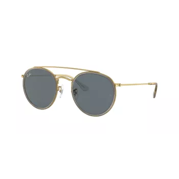 Ray-Ban RB3647N Round Double Bridge Akiniai Varinis Rėmas Šviesiai Mėlyni Gradientiniai Stiklai 51mm