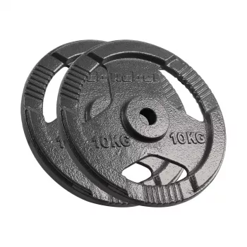REBEL ACTIVE Ketaus svarmenų rinkinys 2x10 kg, anga 31 mm, diskai su rankenomis, juodi