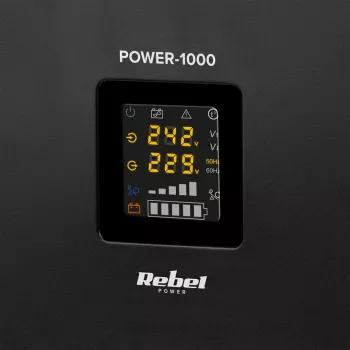 Rebel POWER-1000 sieninis avarinis maitinimo šaltinis – gryno sinusinio signalo keitiklis su 12V įkrovimo funkcija, 230V, 1000VA/700W
