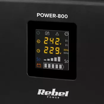 Rebel POWER-800 sieninis avarinis maitinimo šaltinis – gryno sinusoidės keitiklis su 12V įkrovimo funkcija, 230V, 800VA/500W