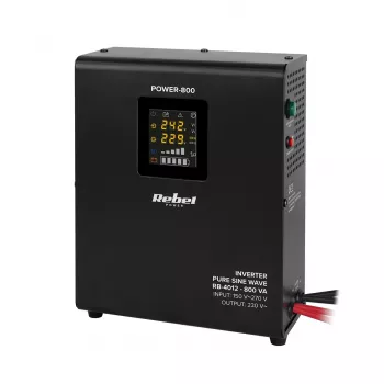 Rebel POWER-800 sieninis avarinis maitinimo šaltinis – gryno sinusoidės keitiklis su 12V įkrovimo funkcija, 230V, 800VA/500W