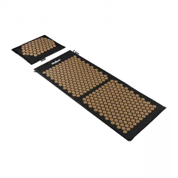 REBEL RBA-6012-GL ECO Akupresūros kilimėlio ir pagalvėlės rinkinys, XL 110x42 cm, auksiniai smaigaliai, natūrali medvilnė ir kokoso pluoštas