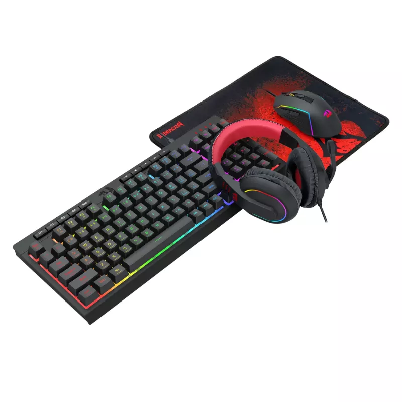 Redragon 4-in-1 Gaming Combo: RGB klaviatūra, pelė, kilimėlis ir ausinės