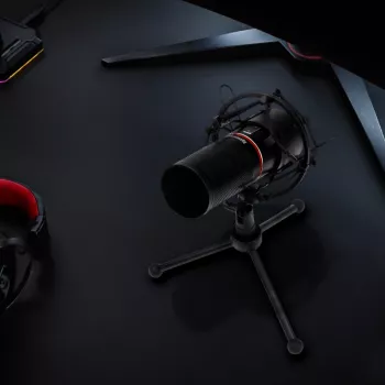 REDRAGON BLAZAR kardioidinis USB žaidimų mikrofonas su trikojž stovu, pop filtru ir šoko laikikliu - juodas