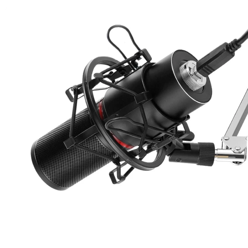 REDRAGON BLAZAR kardioidinis USB žaidimų mikrofonas su trikojž stovu, pop filtru ir šoko laikikliu - juodas