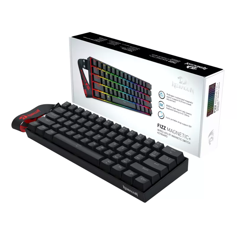 Redragon FIZZ Magnetic Plus 60% RGB žaidimų klaviatūra - juoda