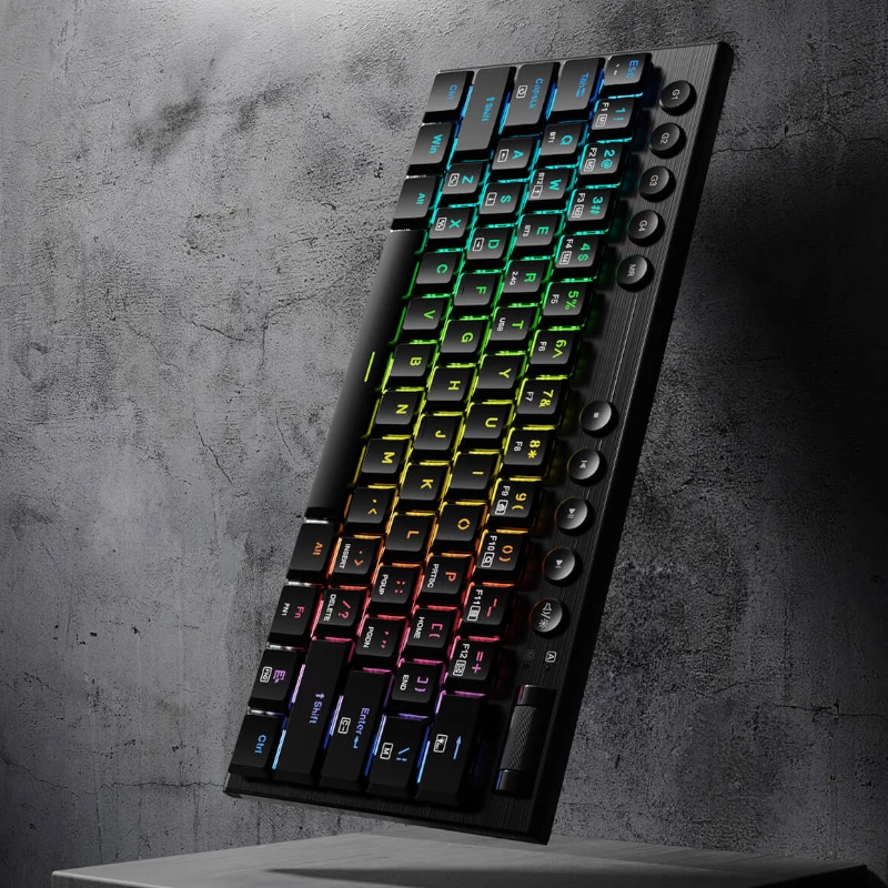 REDRAGON Horus Mini Pro 61 klavišų trijų režimų belaidė žemo profilio RGB mechaninė žaidimų klaviatūra - juoda (raudoni jungikliai)