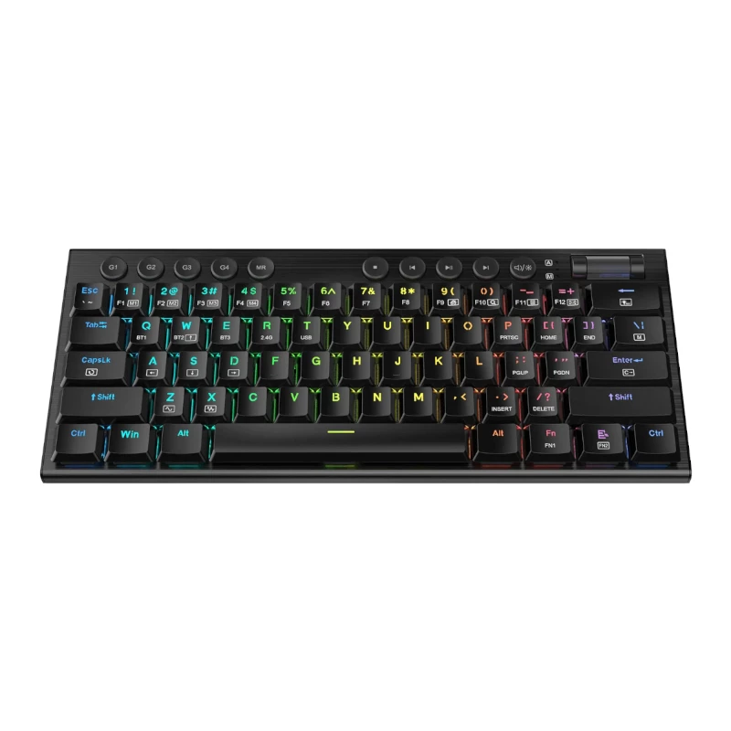 REDRAGON Horus Mini Pro 61 klavišų trijų režimų belaidė žemo profilio RGB mechaninė žaidimų klaviatūra - juoda (raudoni jungikliai)