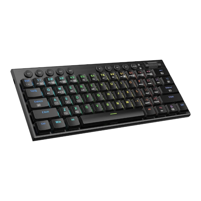 REDRAGON Horus Mini Pro 61 klavišų trijų režimų belaidė žemo profilio RGB mechaninė žaidimų klaviatūra - juoda (raudoni jungikliai)