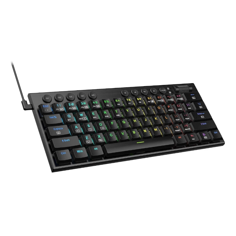 REDRAGON Horus Mini Pro 61 klavišų trijų režimų belaidė žemo profilio RGB mechaninė žaidimų klaviatūra - juoda (raudoni jungikliai)