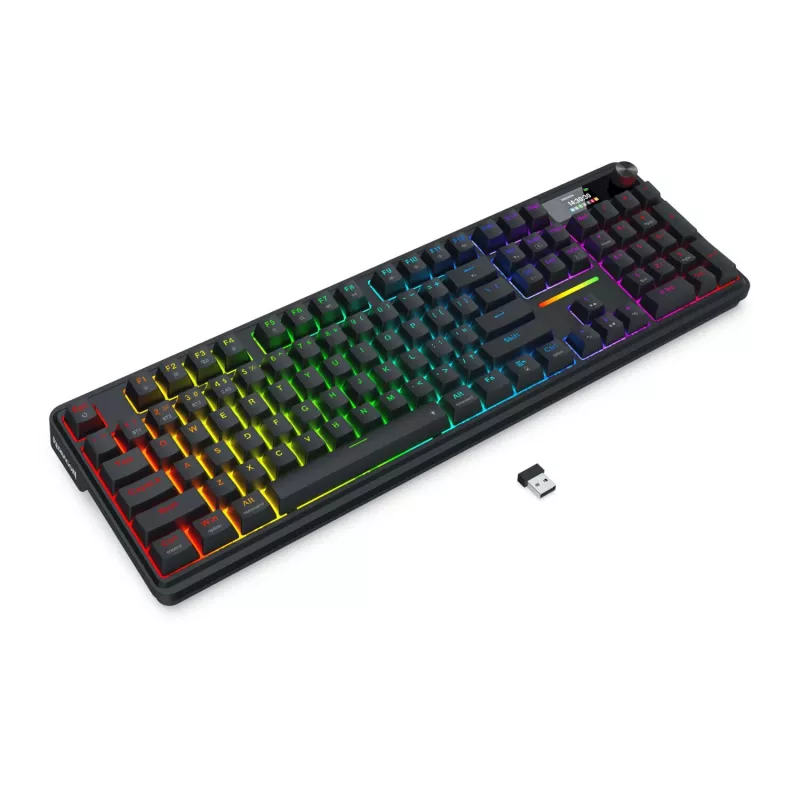 Redragon K762 TERRAFLARE PRO RGB belaidė gasket mechaninė žaidimų klaviatūra - 75% 82 klavišai, trijų režimų, karštai keičiami jungikliai, Double-Shot PBT, juoda